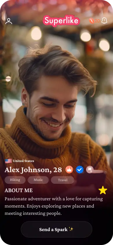 A handsome man opening Superlike app on cellphone