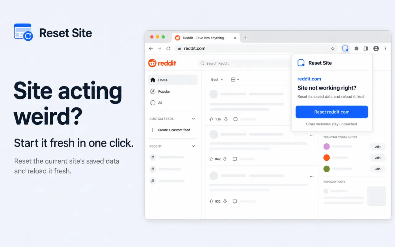 ResetSite starts a misbehaving website fresh in one click